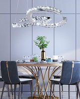 Luxury K9 Crystal Double C Ring Pendant Light Modern Silver Stainless Steel LED Chandelier Lighting