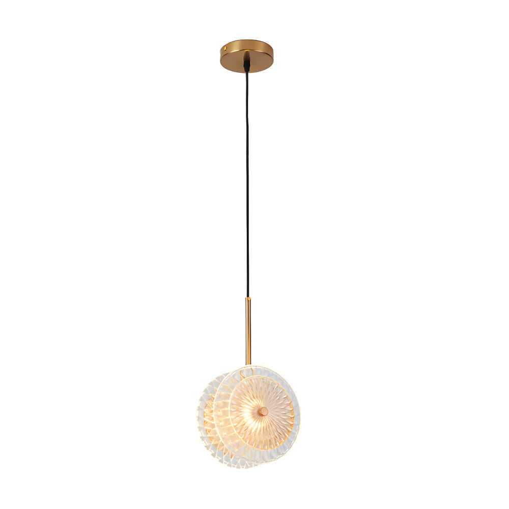 Luxury LED Crystal Glass Disc Pendant Light Modern Round Gold Hanging Lamp for Dining Room and Bedroom