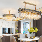 Luxury Modern Crystal Chandelier with Smoke Gray Glass LED Dimmable Round and Rectangular Lights