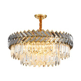 Luxury Modern Crystal Chandelier with Smoke Gray Glass LED Dimmable Round and Rectangular Lights