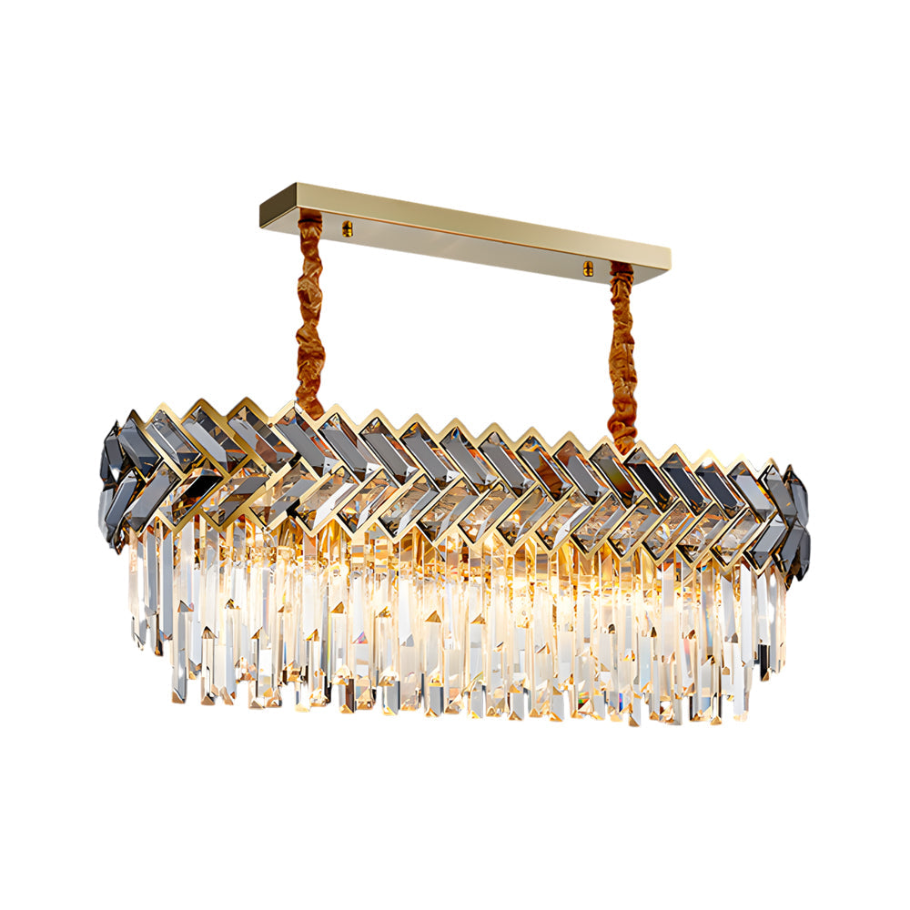 Luxury Modern Crystal Chandelier with Smoke Gray Glass LED Dimmable Round and Rectangular Lights