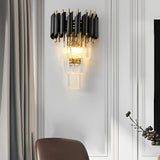 Luxury Modern Crystal Wall Sconce Gold and Black Hardware LED Light Fixture for Bedroom