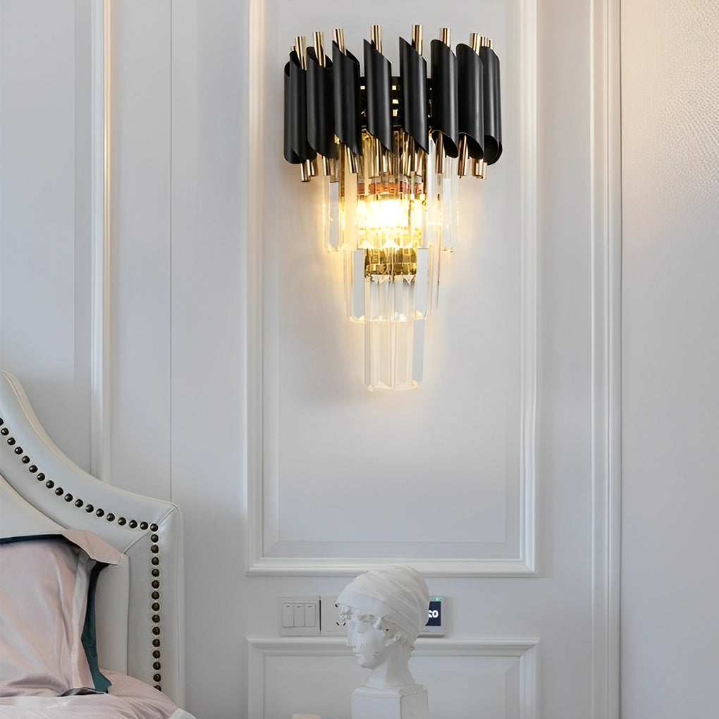 Luxury Modern Crystal Wall Sconce Gold and Black Hardware LED Light Fixture for Bedroom