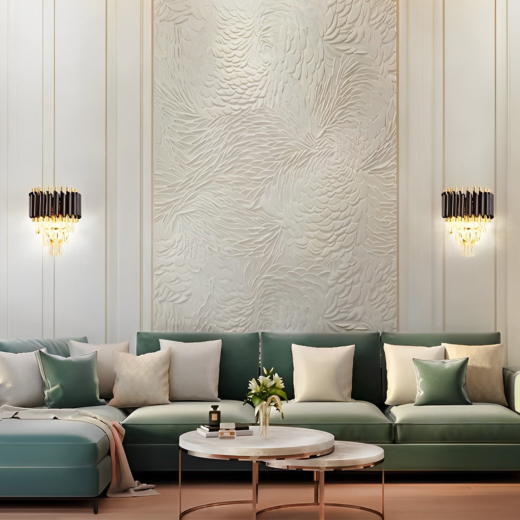 Luxury Modern Crystal Wall Sconce Gold and Black Hardware LED Light Fixture for Bedroom