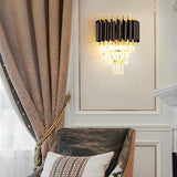 Luxury Modern Crystal Wall Sconce Gold and Black Hardware LED Light Fixture for Bedroom