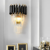 Luxury Modern Crystal Wall Sconce Gold and Black Hardware LED Light Fixture for Bedroom
