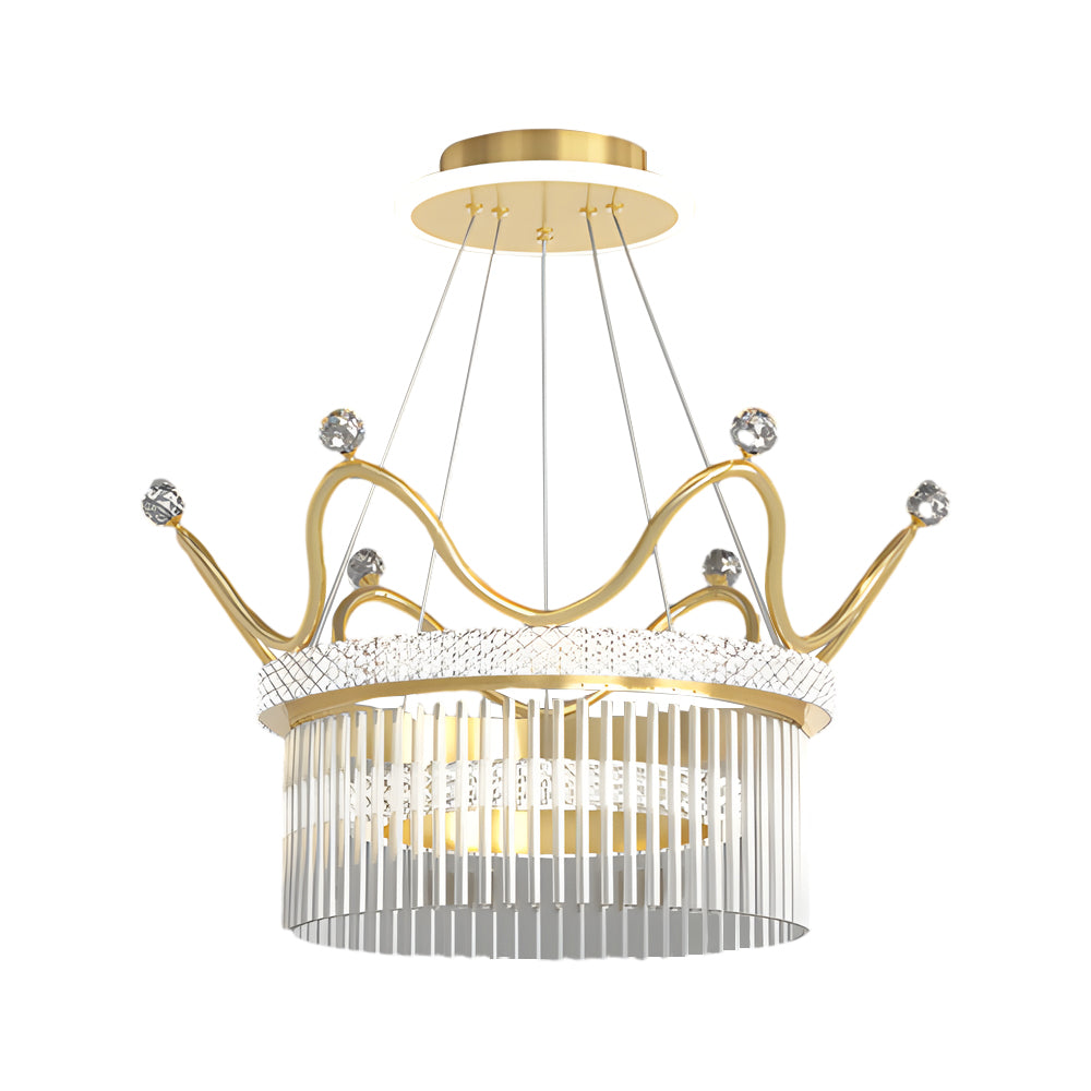 Luxury Modern Double Layer Glass Crystal Crown Pendant Light Gold 3 Step Dimming Chandelier