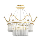Luxury Modern Double Layer Glass Crystal Crown Pendant Light Gold 3 Step Dimming Chandelier