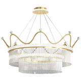 Luxury Modern Double Layer Glass Crystal Crown Pendant Light Gold 3 Step Dimming Chandelier