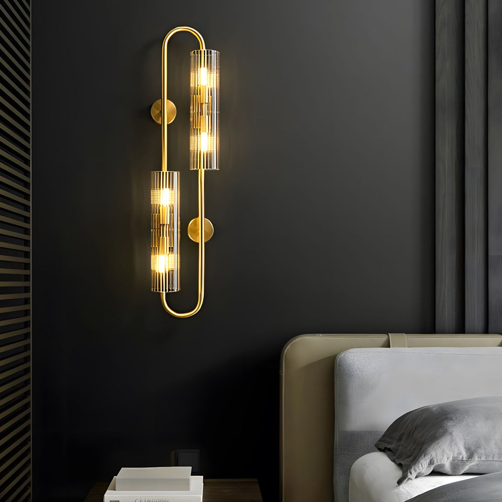 Luxury Modern Gold Brass Wall Lamp with 4 Light Cylindrical Clear Glass Shades for Home