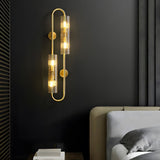 Luxury Modern Gold Brass Wall Lamp with 4 Light Cylindrical Clear Glass Shades for Home