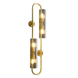 Luxury Modern Gold Brass Wall Lamp with 4 Light Cylindrical Clear Glass Shades for Home