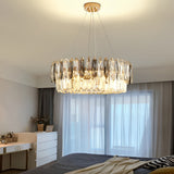 Luxury Modern Gold Crystal Chandelier Round Double Layer Tiered Ceiling Light Fixture