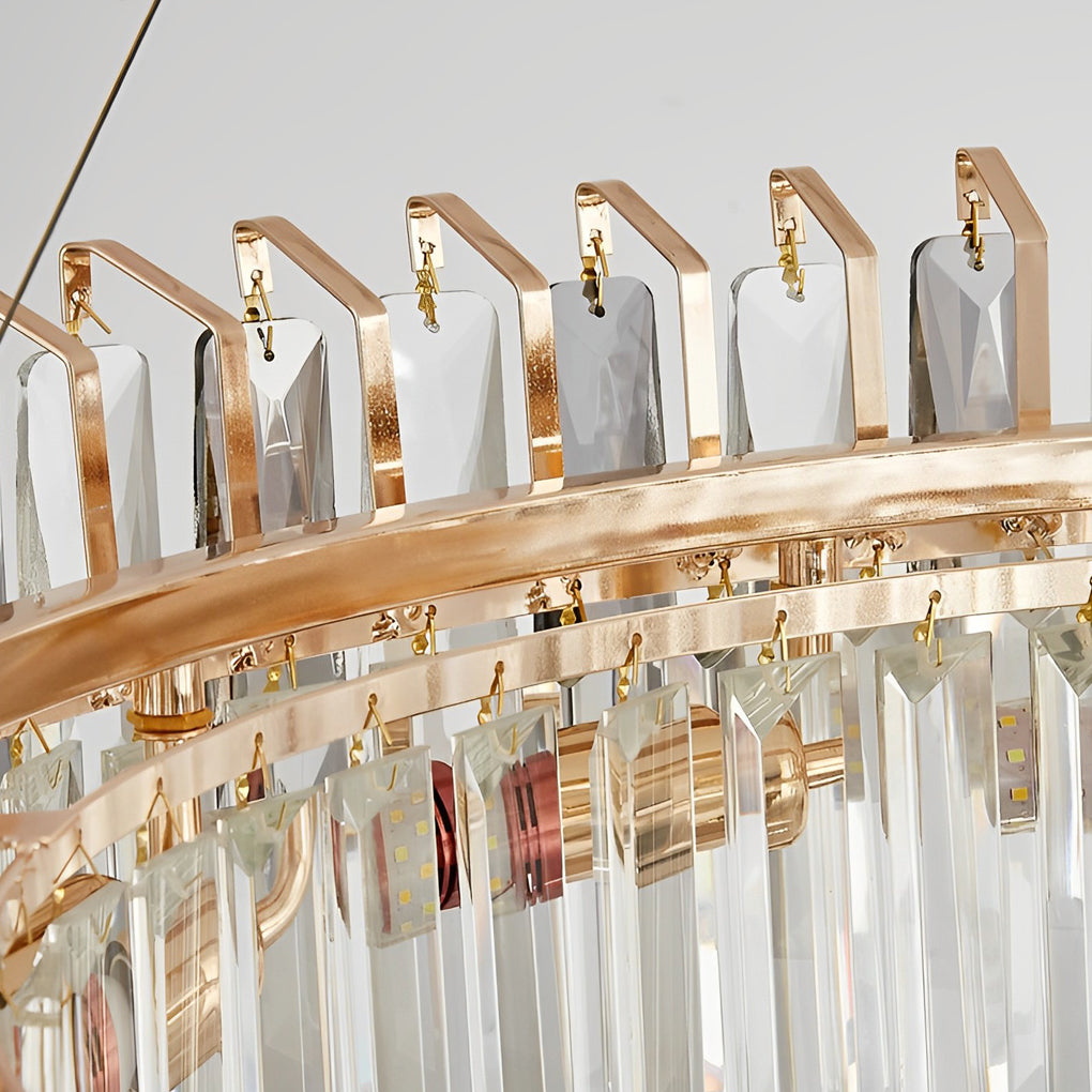 Luxury Modern Gold Crystal Chandelier Round Double Layer Tiered Ceiling Light Fixture