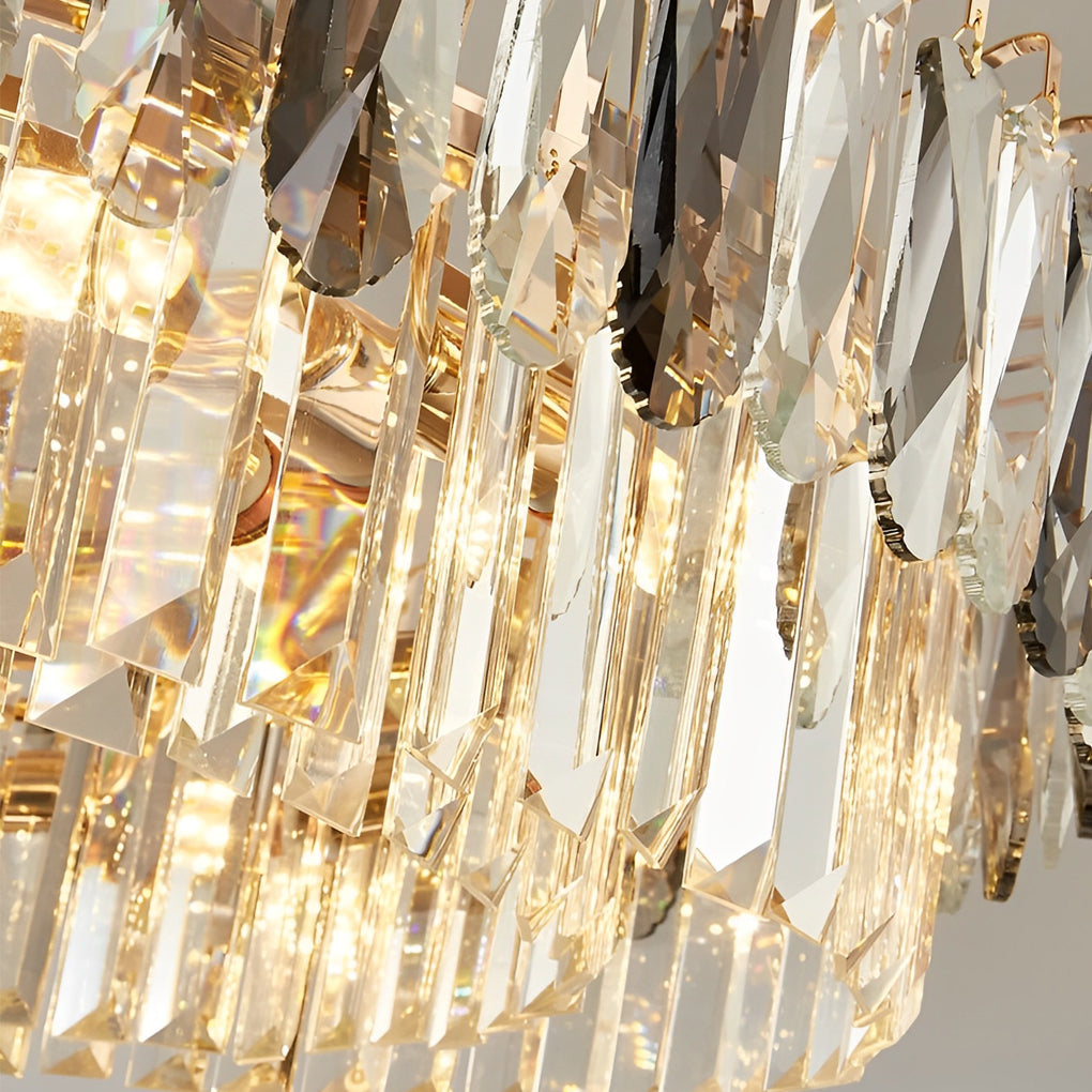 Luxury Modern Gold Crystal Chandelier Round Double Layer Tiered Ceiling Light Fixture
