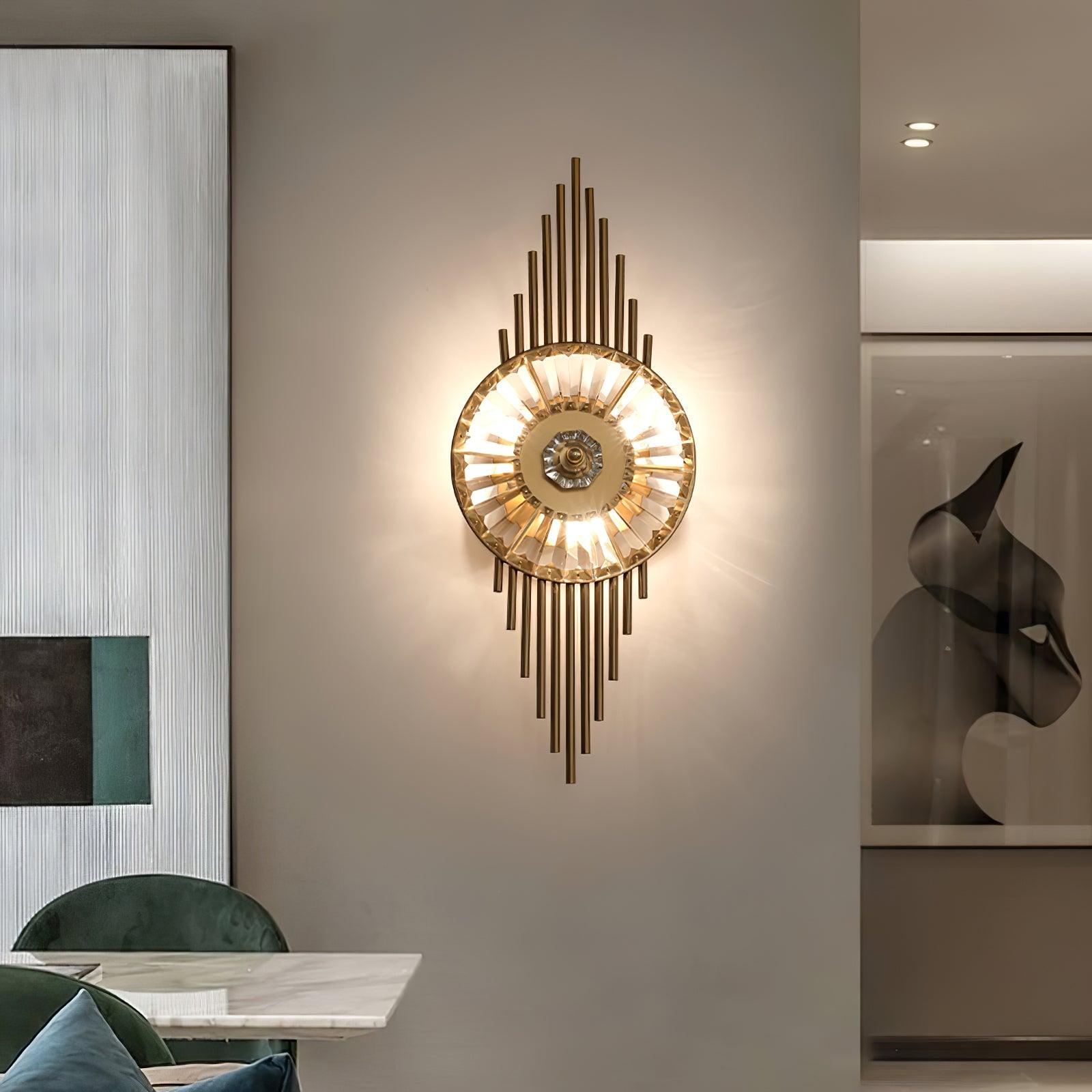 Luxury Modern Gold Wall Sconce with Gear Patterned Crystal Glass Shade and Stainless Steel Body