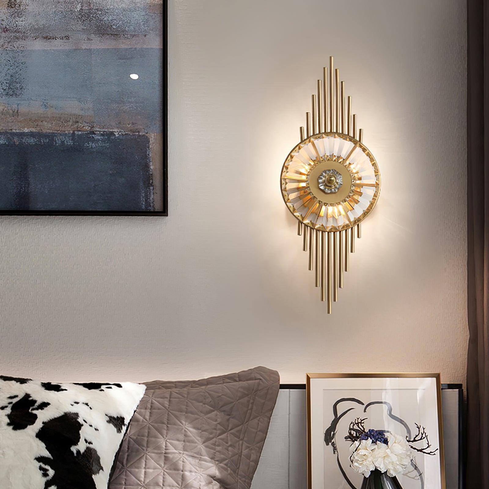 Luxury Modern Gold Wall Sconce with Gear Patterned Crystal Glass Shade and Stainless Steel Body
