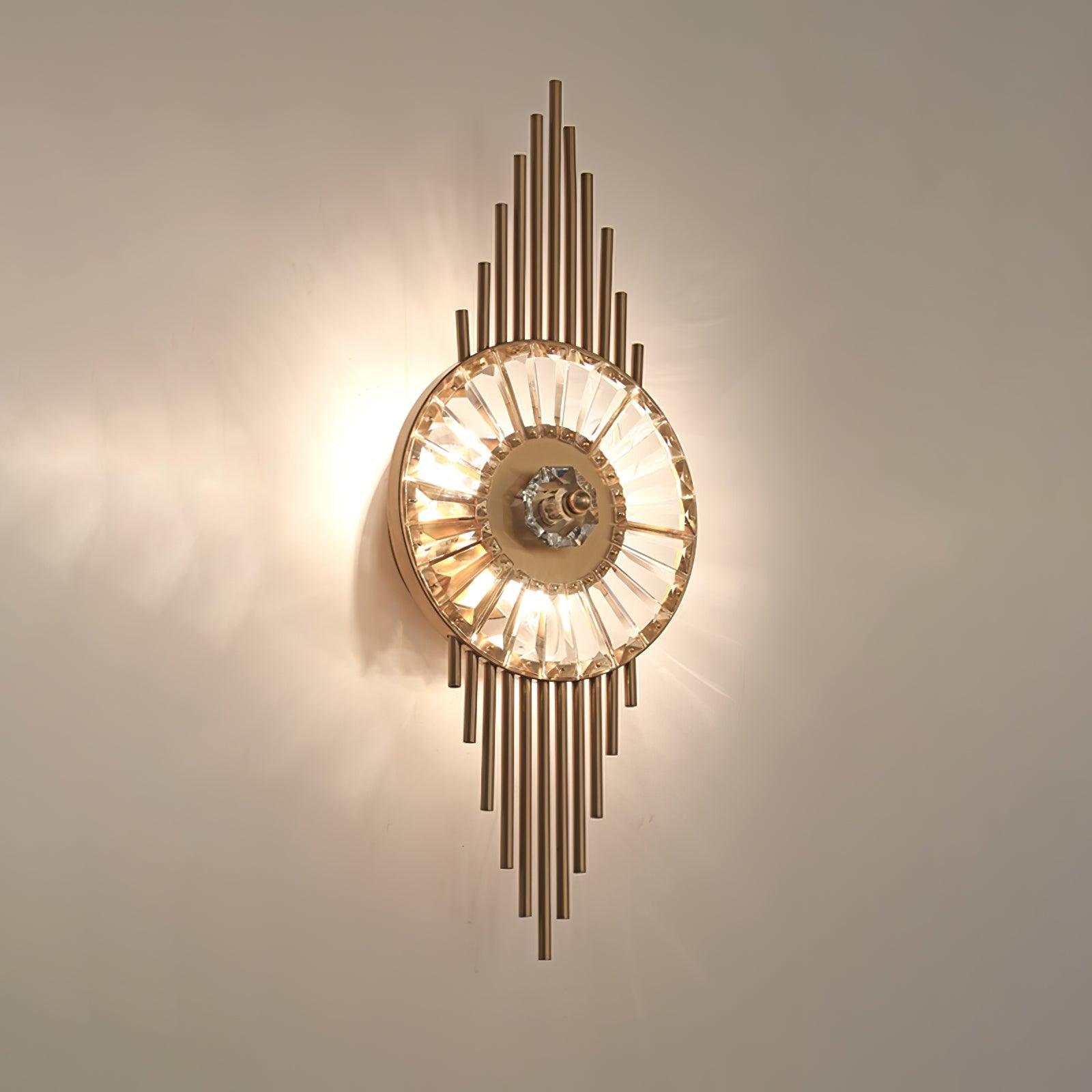 Luxury Modern Gold Wall Sconce with Gear Patterned Crystal Glass Shade and Stainless Steel Body