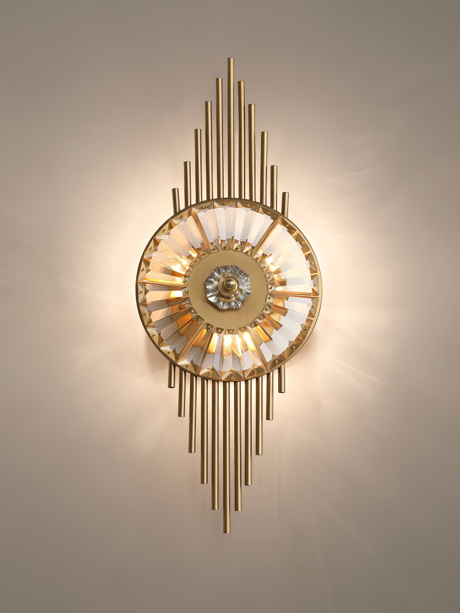 Luxury Modern Gold Wall Sconce with Gear Patterned Crystal Glass Shade and Stainless Steel Body