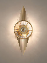 Luxury Modern Gold Wall Sconce with Gear Patterned Crystal Glass Shade and Stainless Steel Body
