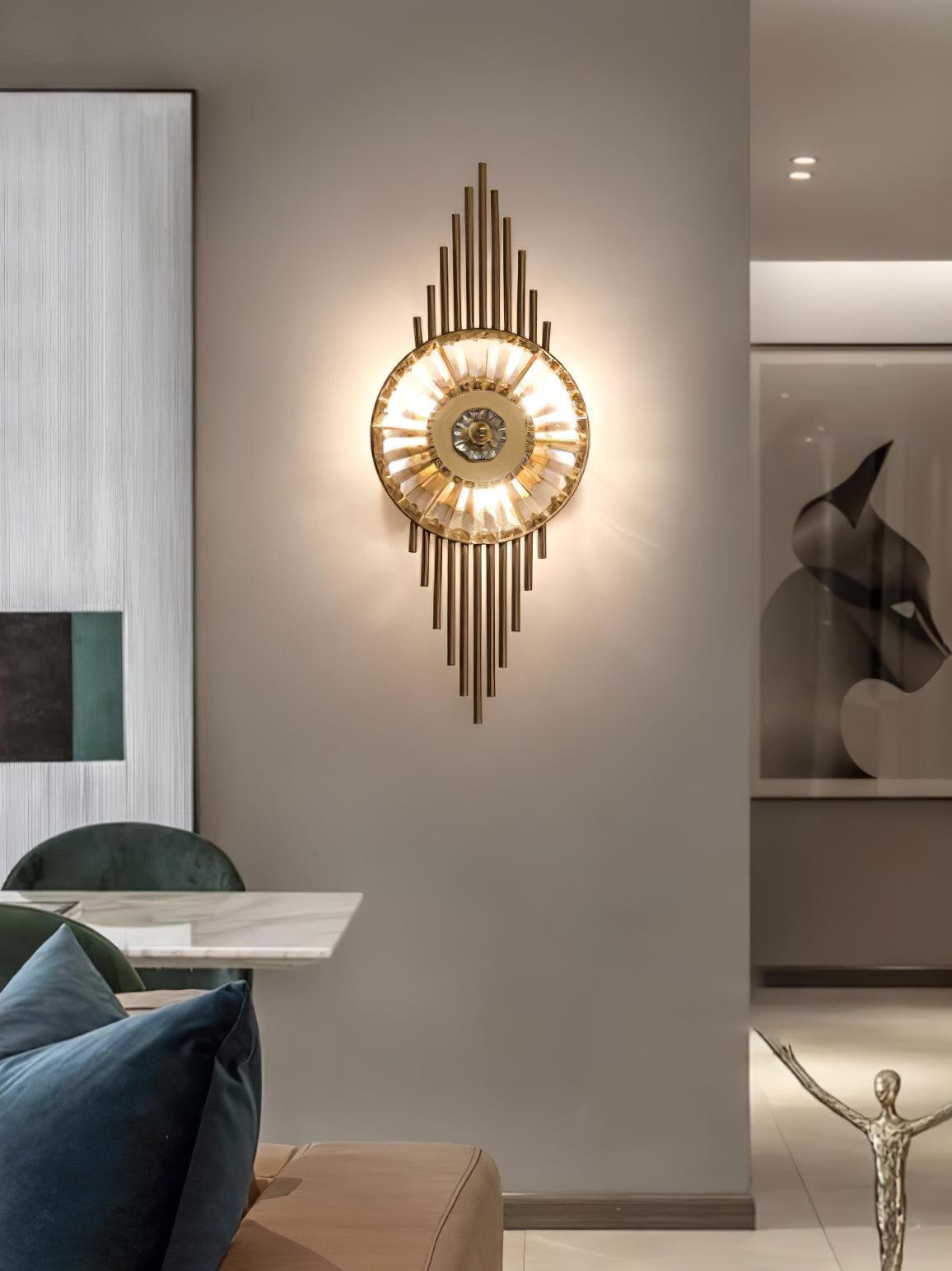 Luxury Modern Gold Wall Sconce with Gear Patterned Crystal Glass Shade and Stainless Steel Body