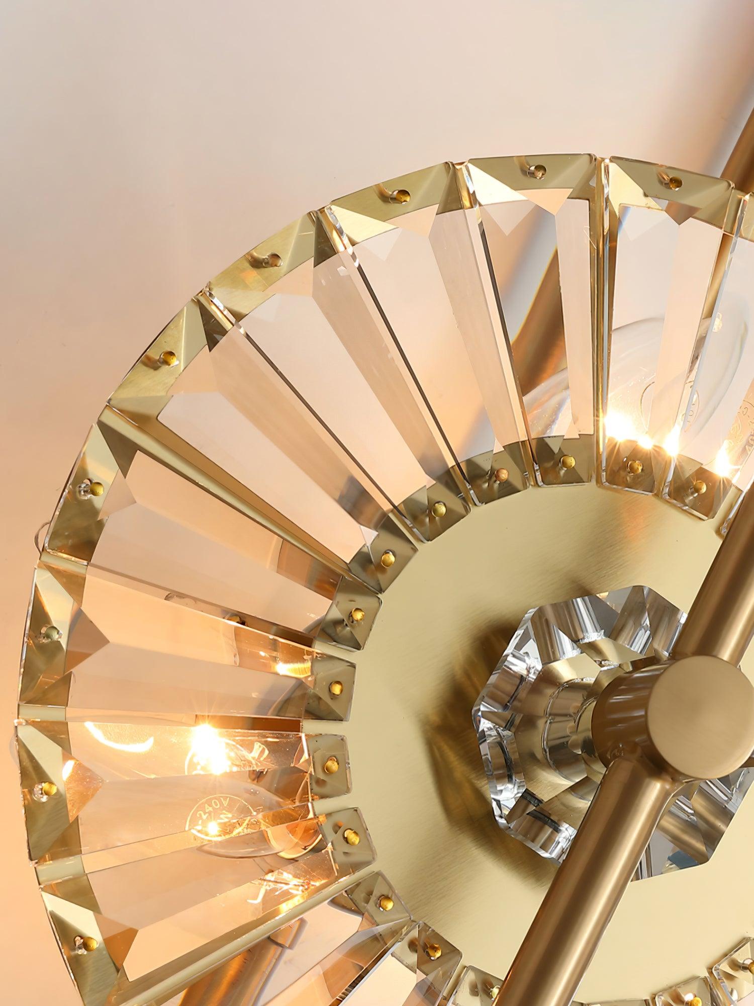 Luxury Modern Gold Wall Sconce with Gear Patterned Crystal Glass Shade and Stainless Steel Body