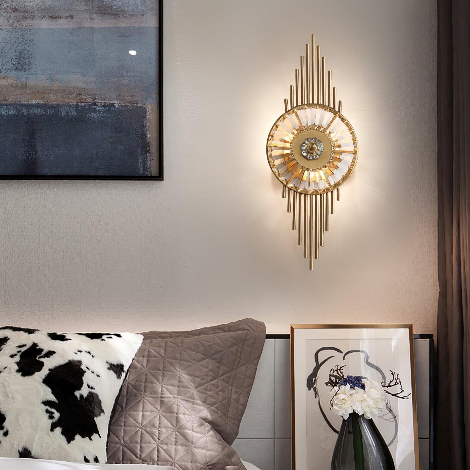 Luxury Modern Gold Wall Sconce with Gear Patterned Crystal Glass Shade and Stainless Steel Body
