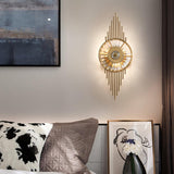 Luxury Modern Gold Wall Sconce with Gear Patterned Crystal Glass Shade and Stainless Steel Body
