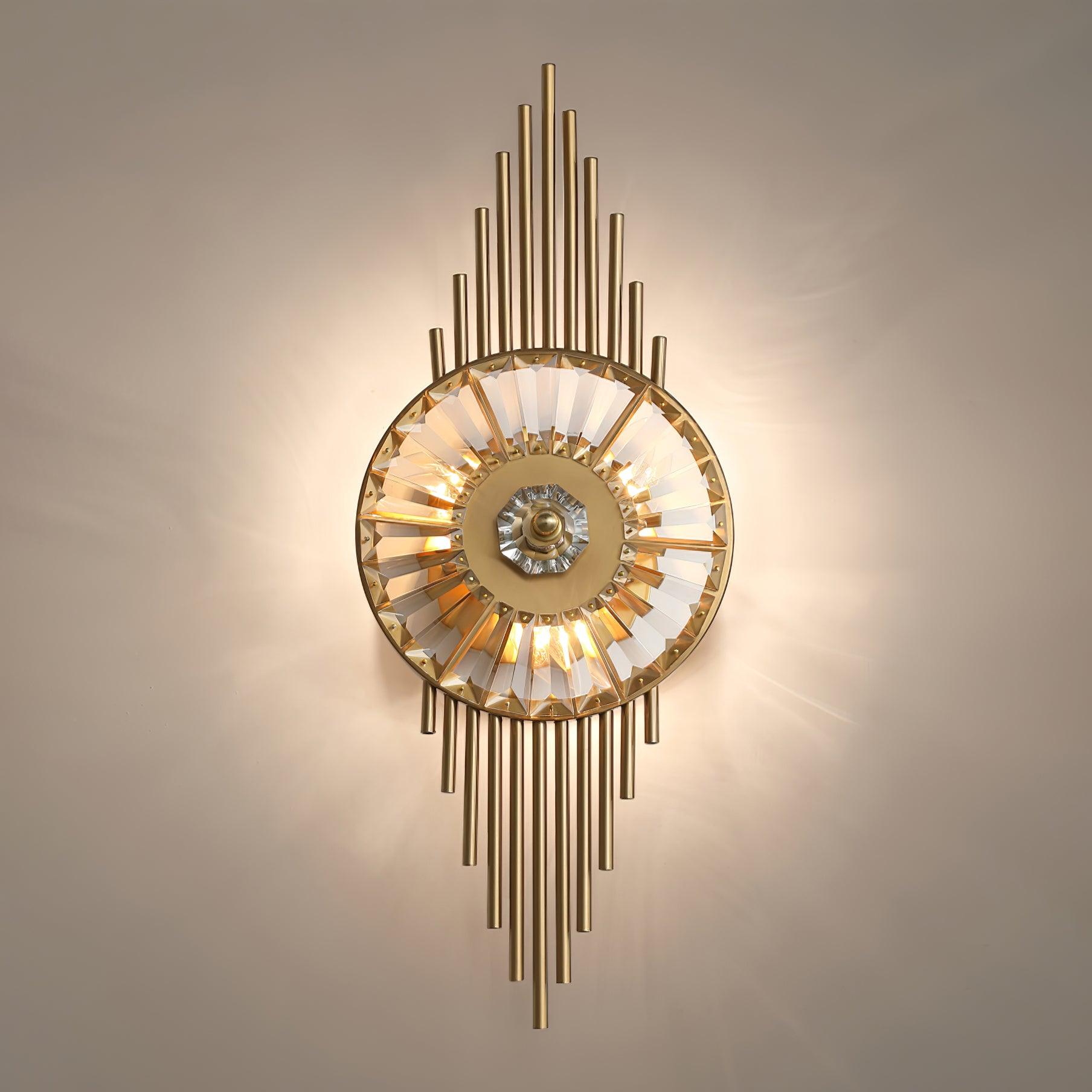 Luxury Modern Gold Wall Sconce with Gear Patterned Crystal Glass Shade and Stainless Steel Body