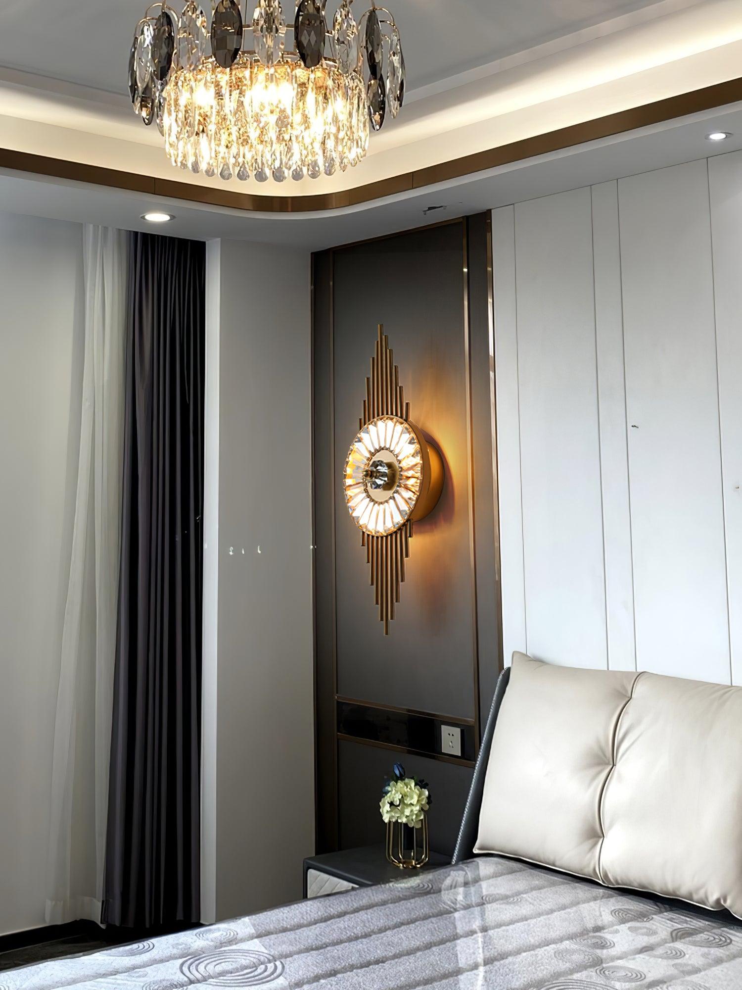 Luxury Modern Gold Wall Sconce with Gear Patterned Crystal Glass Shade and Stainless Steel Body