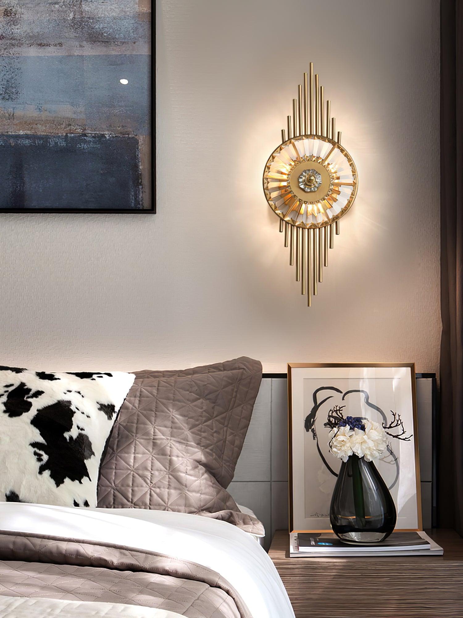 Luxury Modern Gold Wall Sconce with Gear Patterned Crystal Glass Shade and Stainless Steel Body