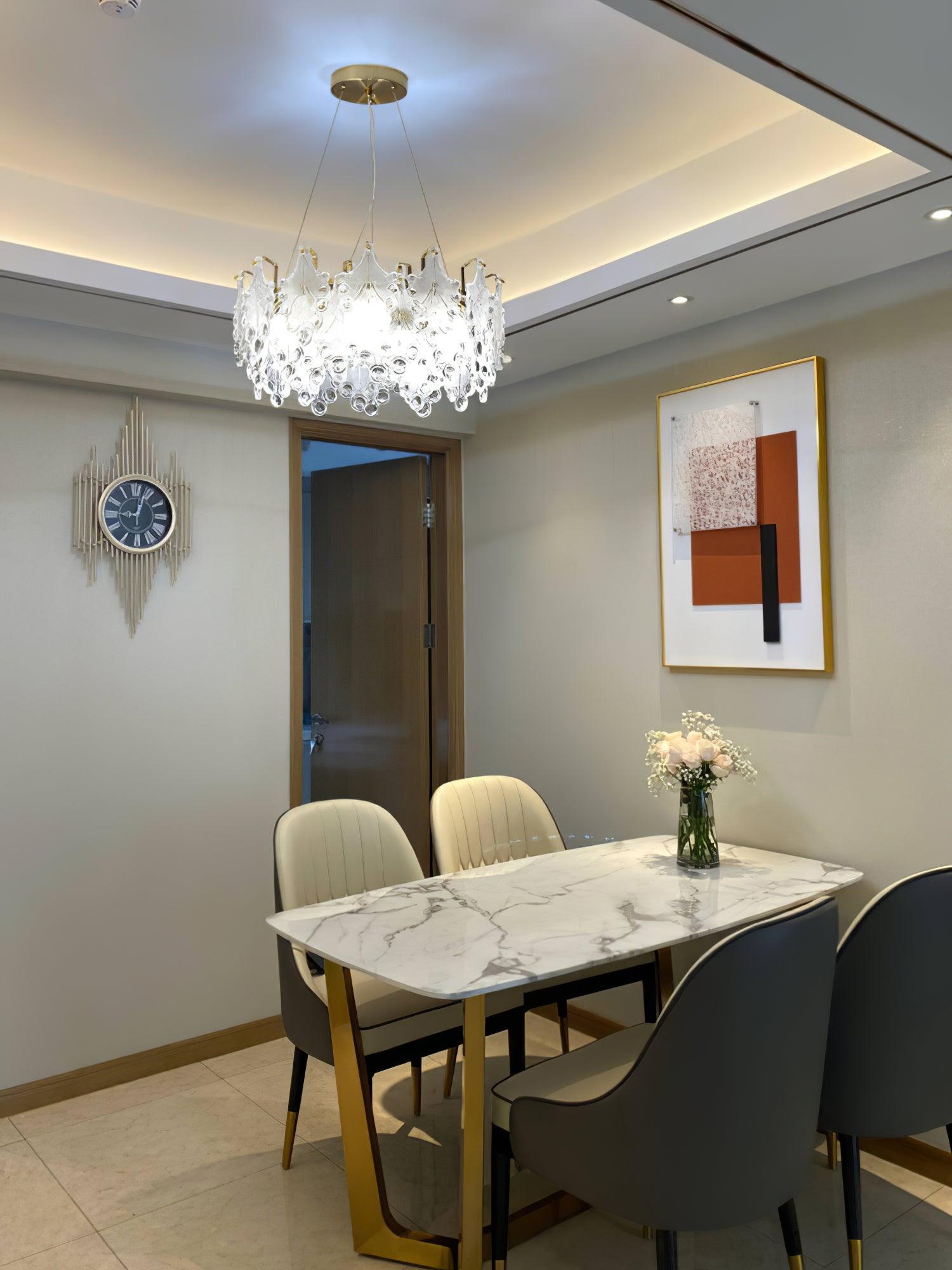 Luxury Modern Layered Engraved Glass Chandelier Gold Round Pendant Light