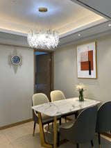 Luxury Modern Layered Engraved Glass Chandelier Gold Round Pendant Light