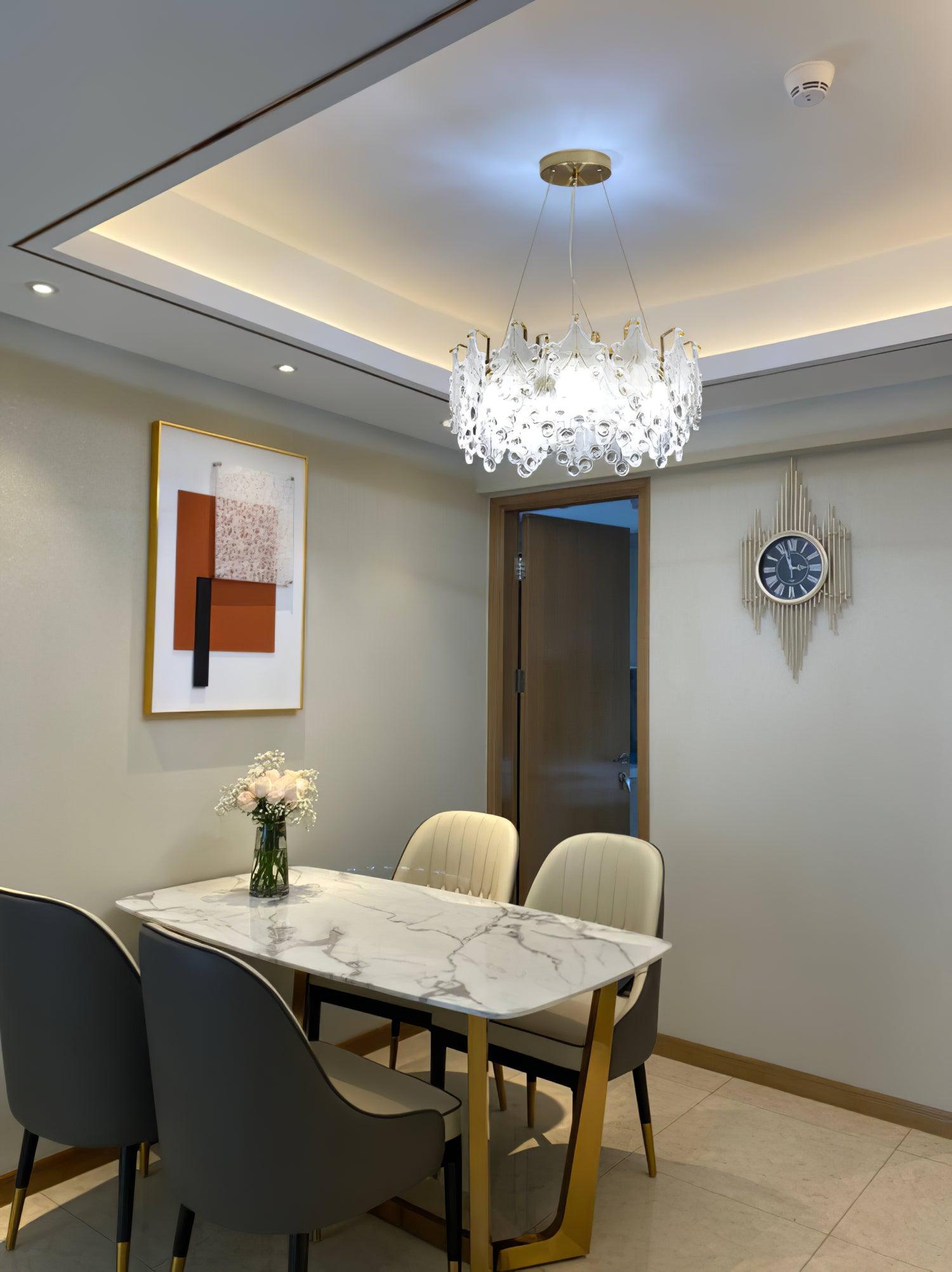 Luxury Modern Layered Engraved Glass Chandelier Gold Round Pendant Light