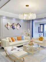 Luxury Modern Layered Engraved Glass Chandelier Gold Round Pendant Light