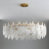Luxury Modern Layered Engraved Glass Chandelier Gold Round Pendant Light