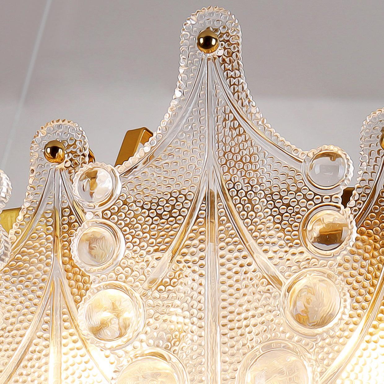 Luxury Modern Layered Engraved Glass Chandelier Gold Round Pendant Light