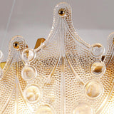 Luxury Modern Layered Engraved Glass Chandelier Gold Round Pendant Light