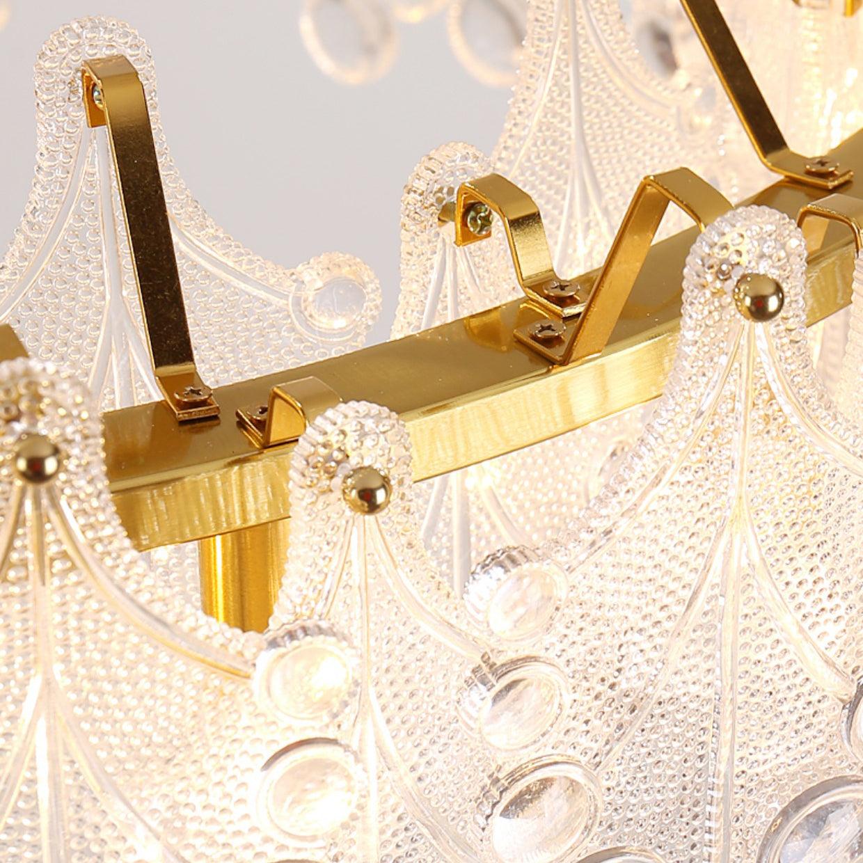 Luxury Modern Layered Engraved Glass Chandelier Gold Round Pendant Light