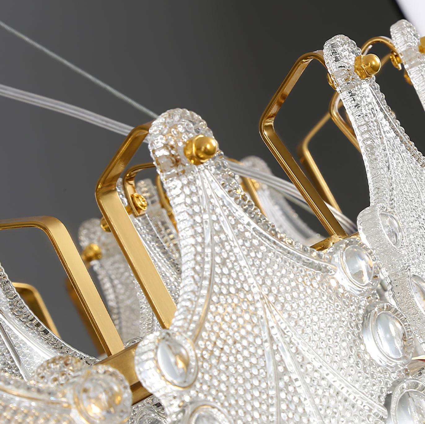 Luxury Modern Layered Engraved Glass Chandelier Gold Round Pendant Light