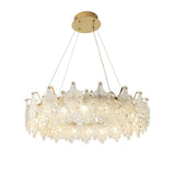 Luxury Modern Layered Engraved Glass Chandelier Gold Round Pendant Light