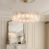 Luxury Modern Layered Engraved Glass Chandelier Gold Round Pendant Light