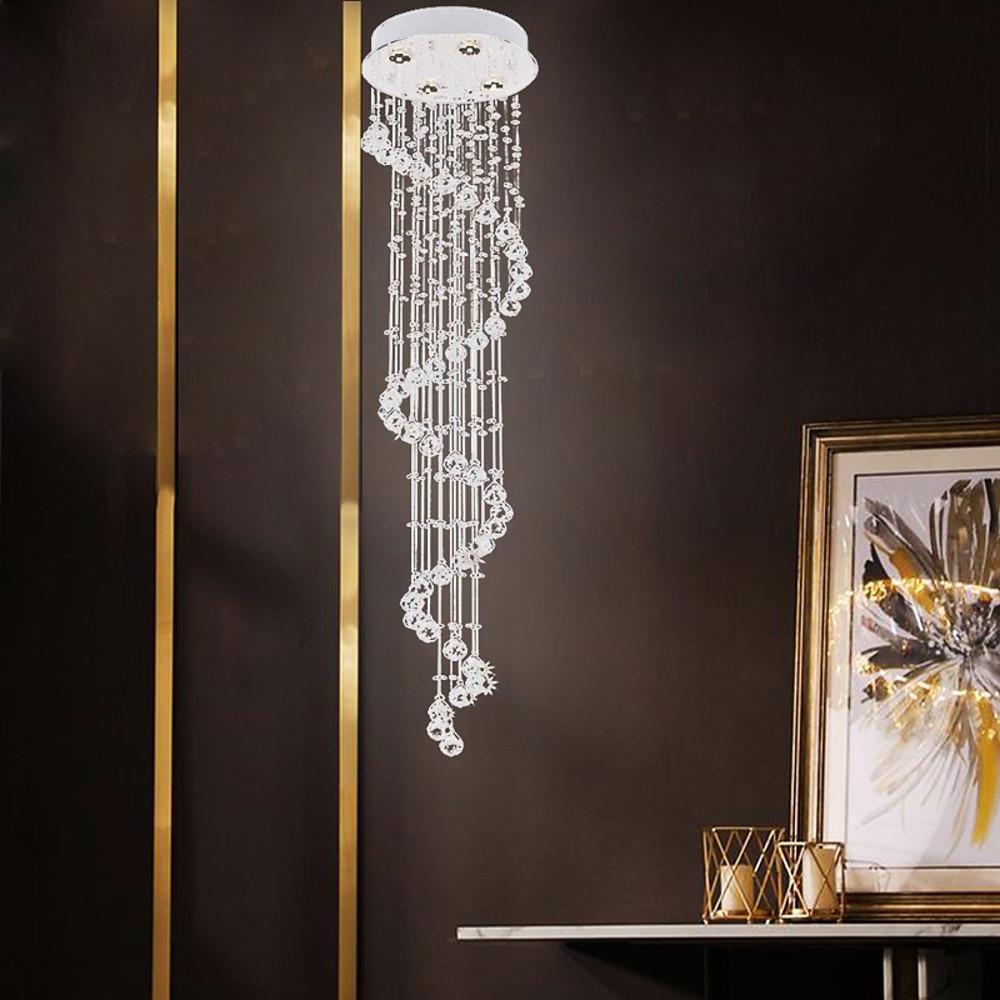 Luxury Modern Spiral Crystal Chandelier LED Electroplated Metal Ceiling Light Fixture