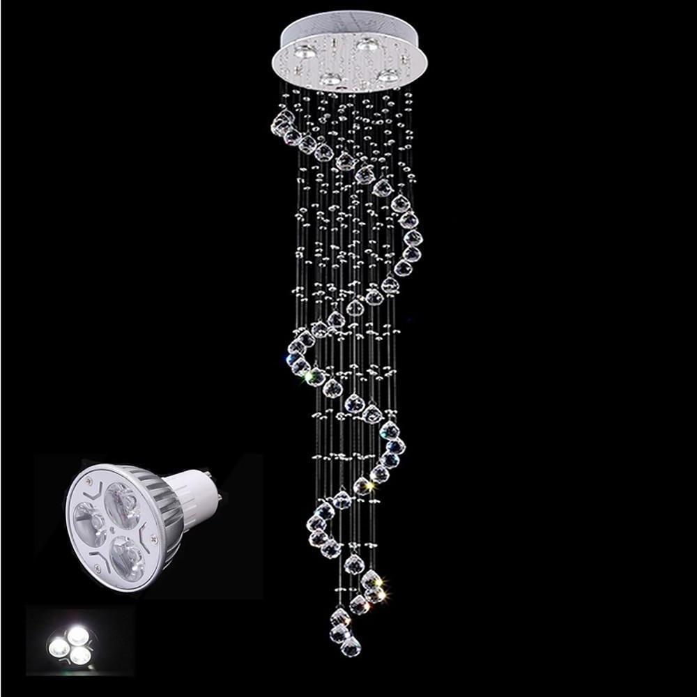 Luxury Modern Spiral Crystal Chandelier LED Electroplated Metal Ceiling Light Fixture