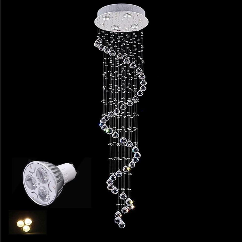 Luxury Modern Spiral Crystal Chandelier LED Electroplated Metal Ceiling Light Fixture