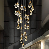 Luxury Modern Spiral Crystal Staircase Chandelier Gold Electroplated Metal Light for High Ceiling Foyer