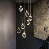 Luxury Modern Spiral Crystal Staircase Chandelier Gold Electroplated Metal Light for High Ceiling Foyer