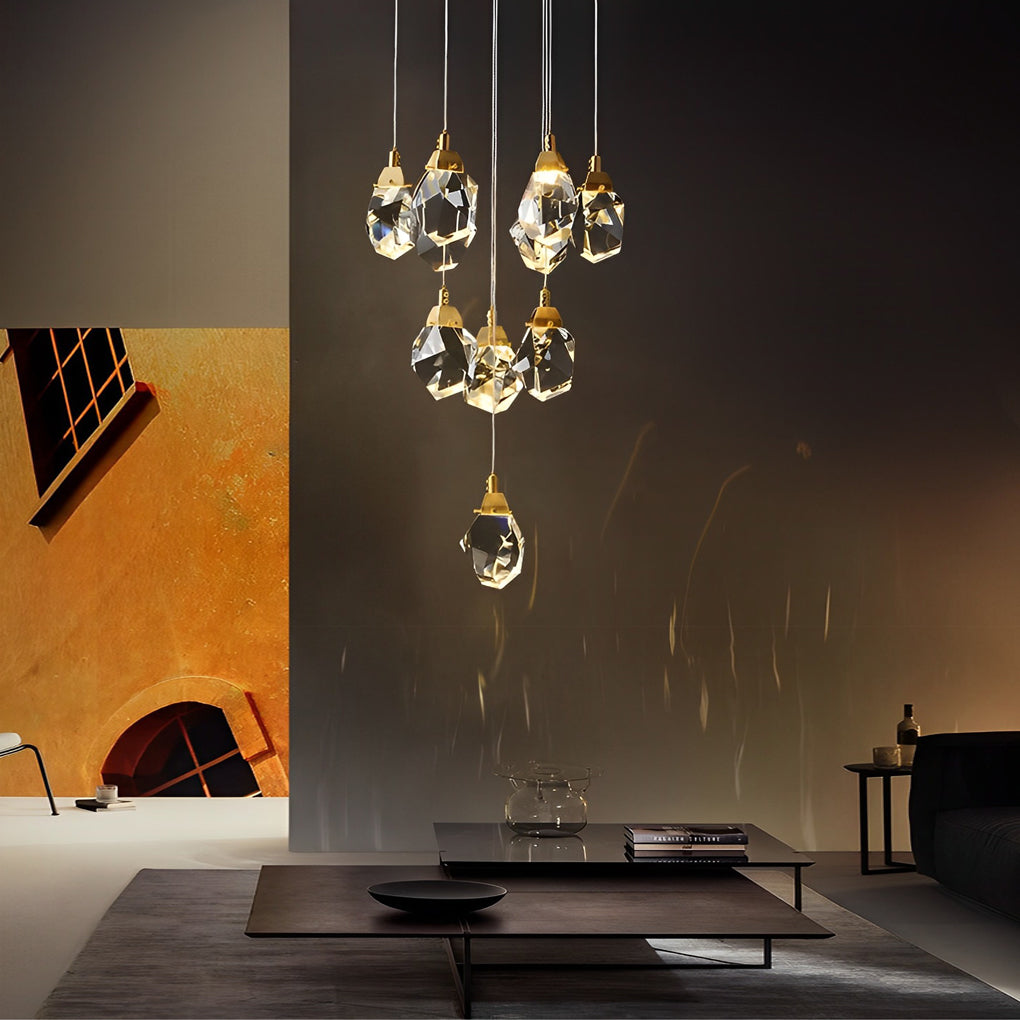 Luxury Modern Spiral Crystal Staircase Chandelier Gold Electroplated Metal Light for High Ceiling Foyer