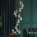 Luxury Modern Spiral Crystal Staircase Chandelier Gold Electroplated Metal Light for High Ceiling Foyer