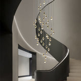 Luxury Modern Spiral Crystal Staircase Chandelier Gold Electroplated Metal Light for High Ceiling Foyer